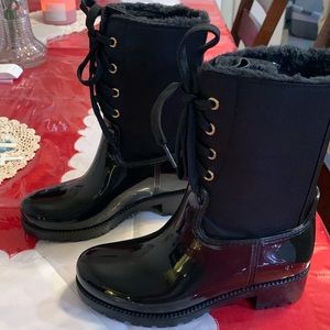 Brand New Rain Boots Zip back with granny style tie up